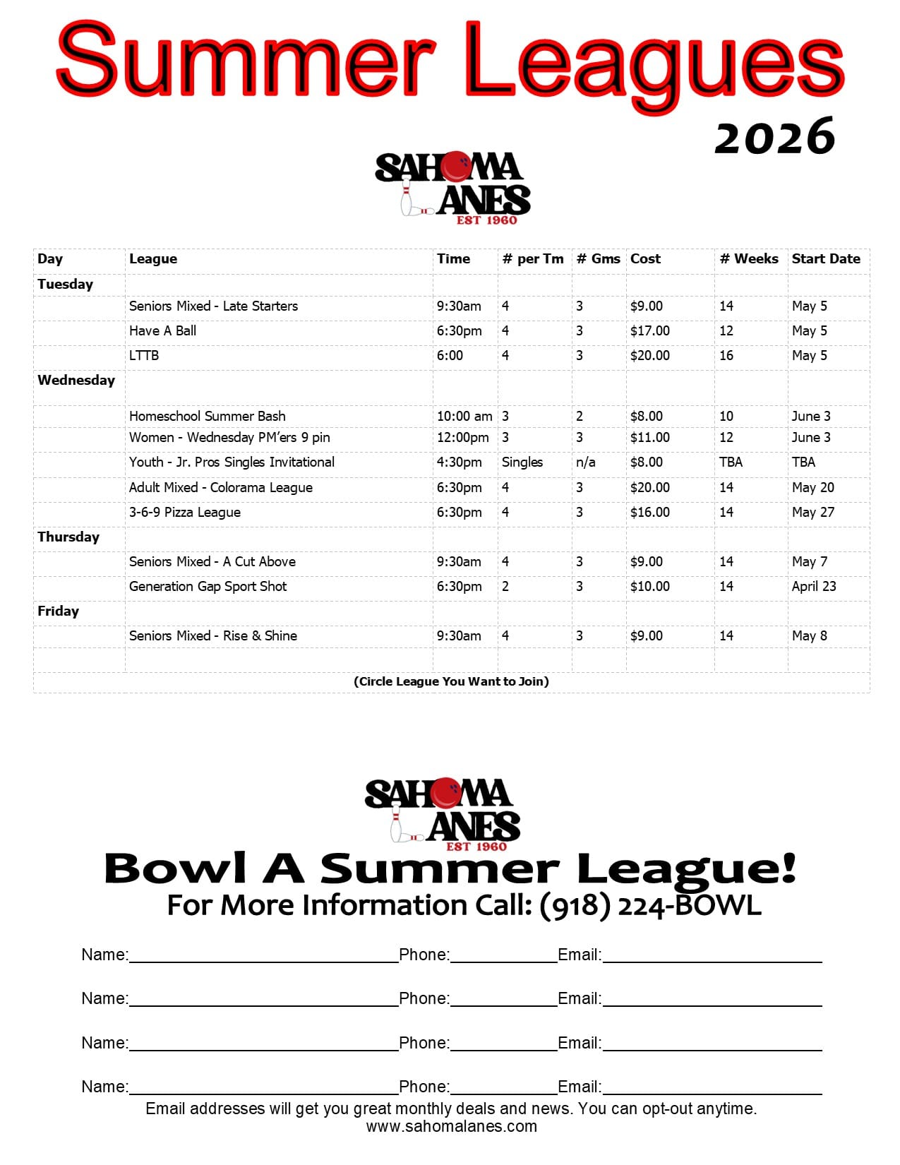 summer 2026 league schedule