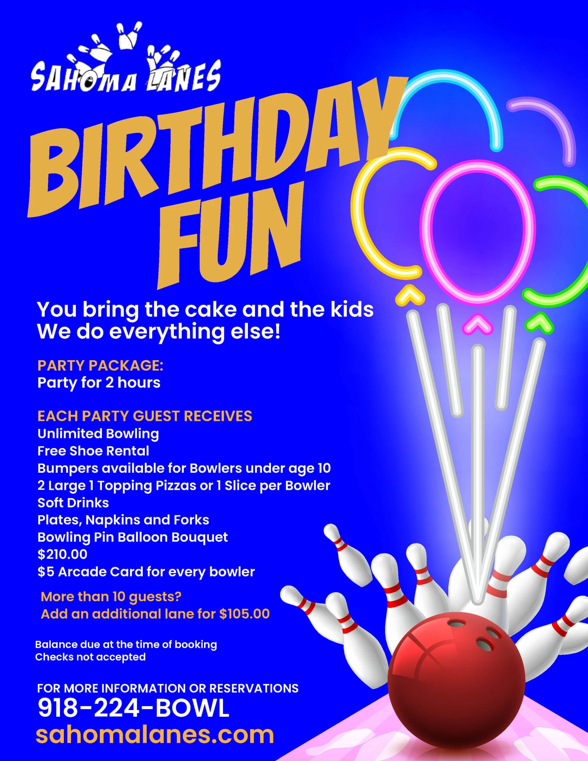 Sahoma Lanes Birthday Fun Party Package